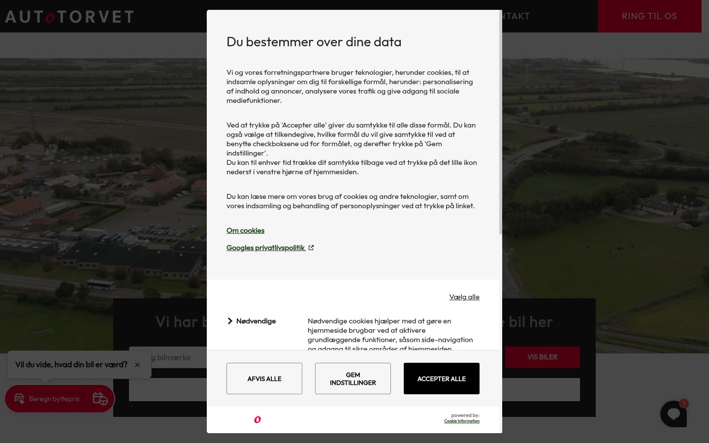 Captura de ecrã do banner de consentimento apresentado antes de qualquer interação