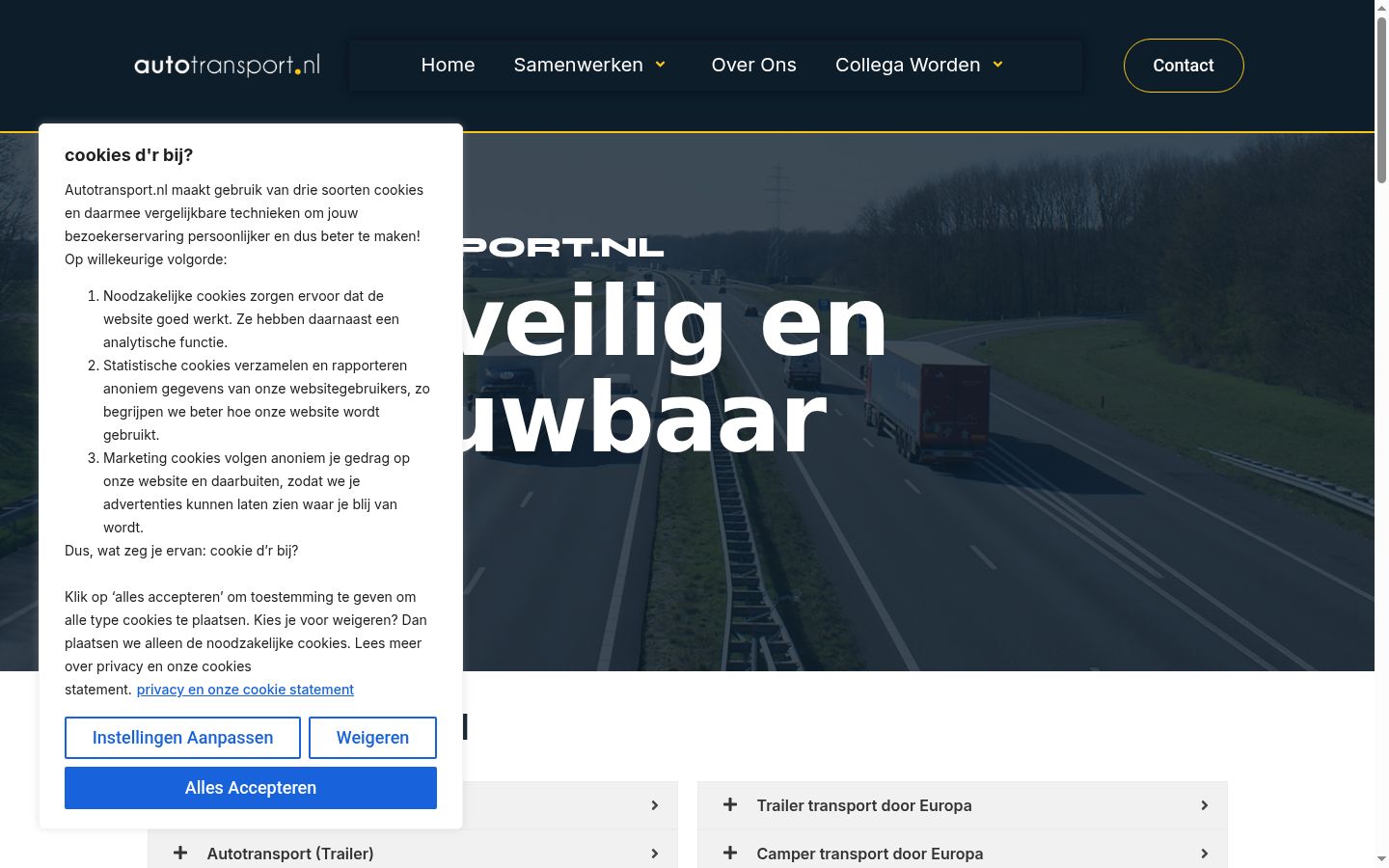 Screenshot van de toestemmingsbanner zoals getoond vóór enige interactie