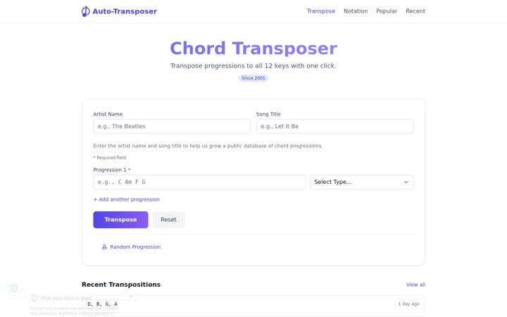 Screenshot of autotransposer.com