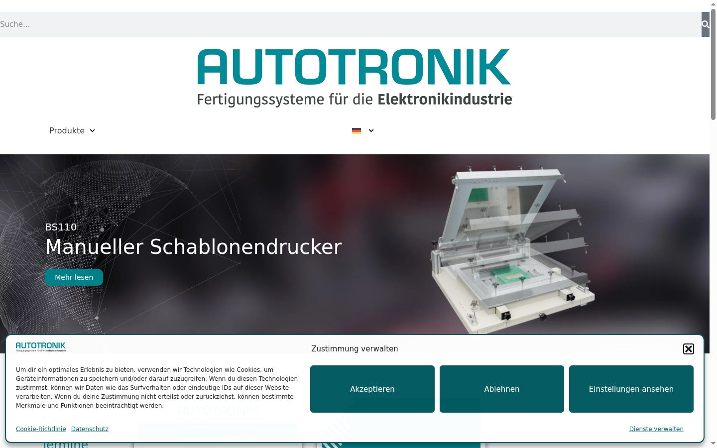 Screenshot des Einwilligungsbanners vor jeglicher Interaktion