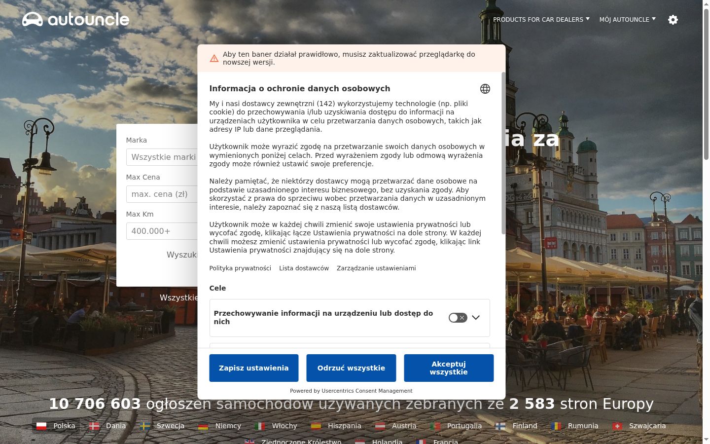 Screenshot van de toestemmingsbanner zoals getoond vóór enige interactie