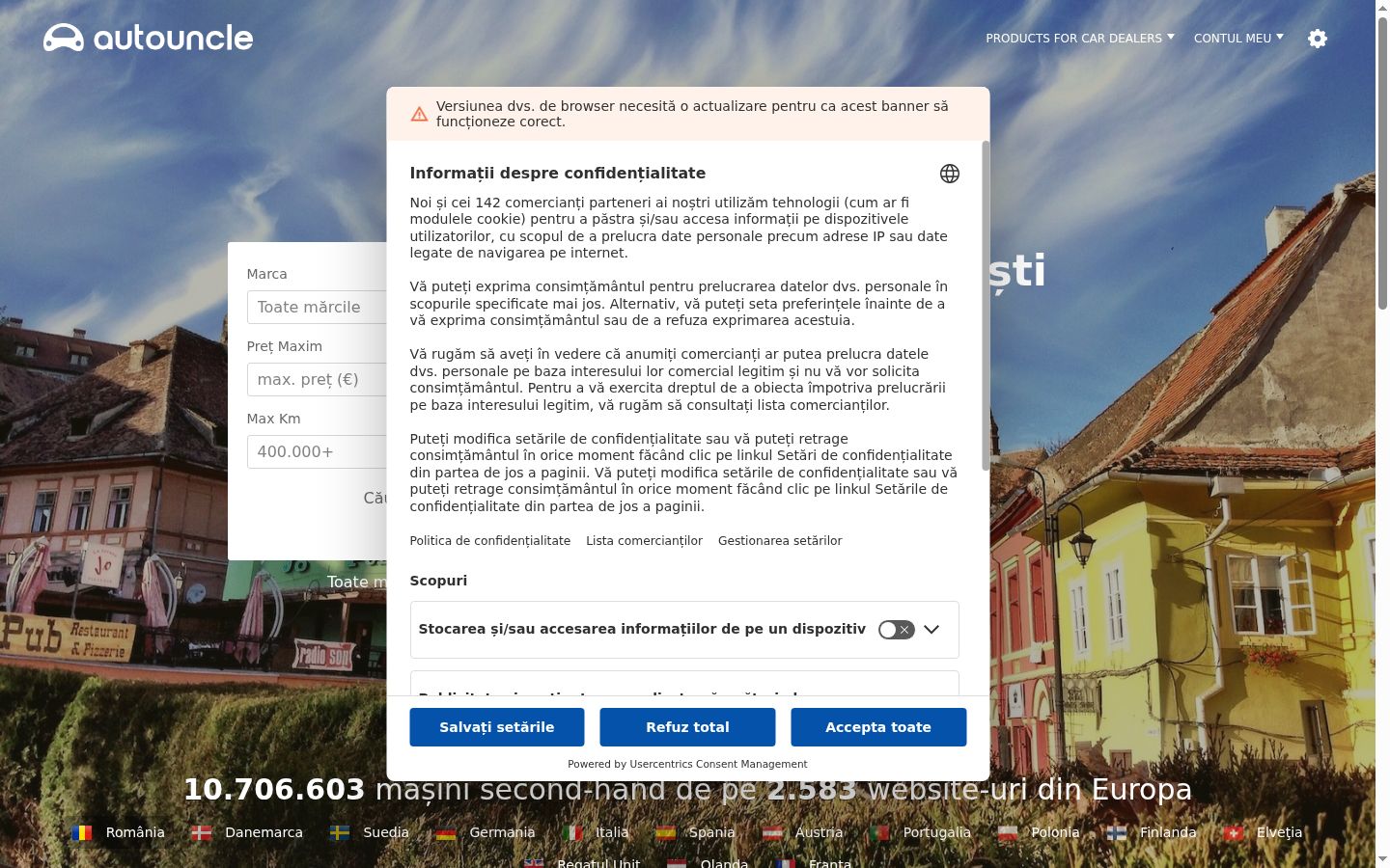 Skärmbild av samtyckesbannern som visades före någon interaktion