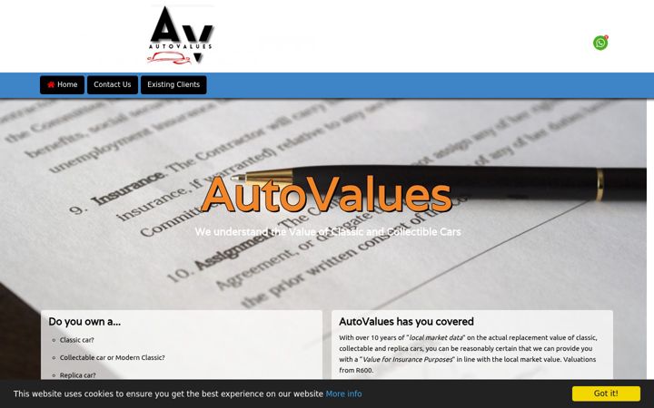Screenshot of autovalues.co.za