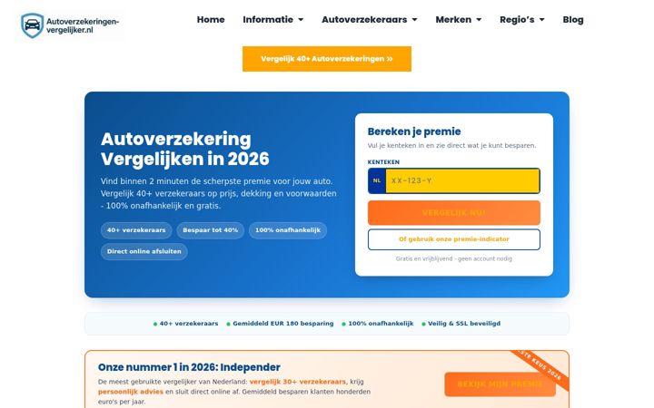Screenshot of autoverzekeringen-vergelijker.nl