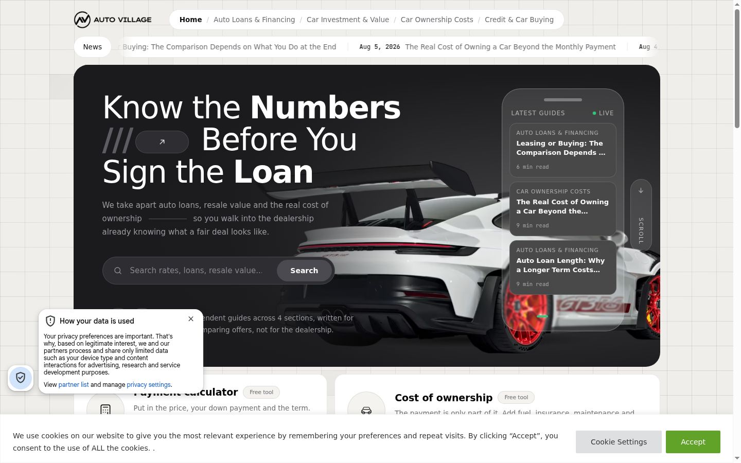 Captura de pantalla del banner de consentimiento mostrado antes de cualquier interacción