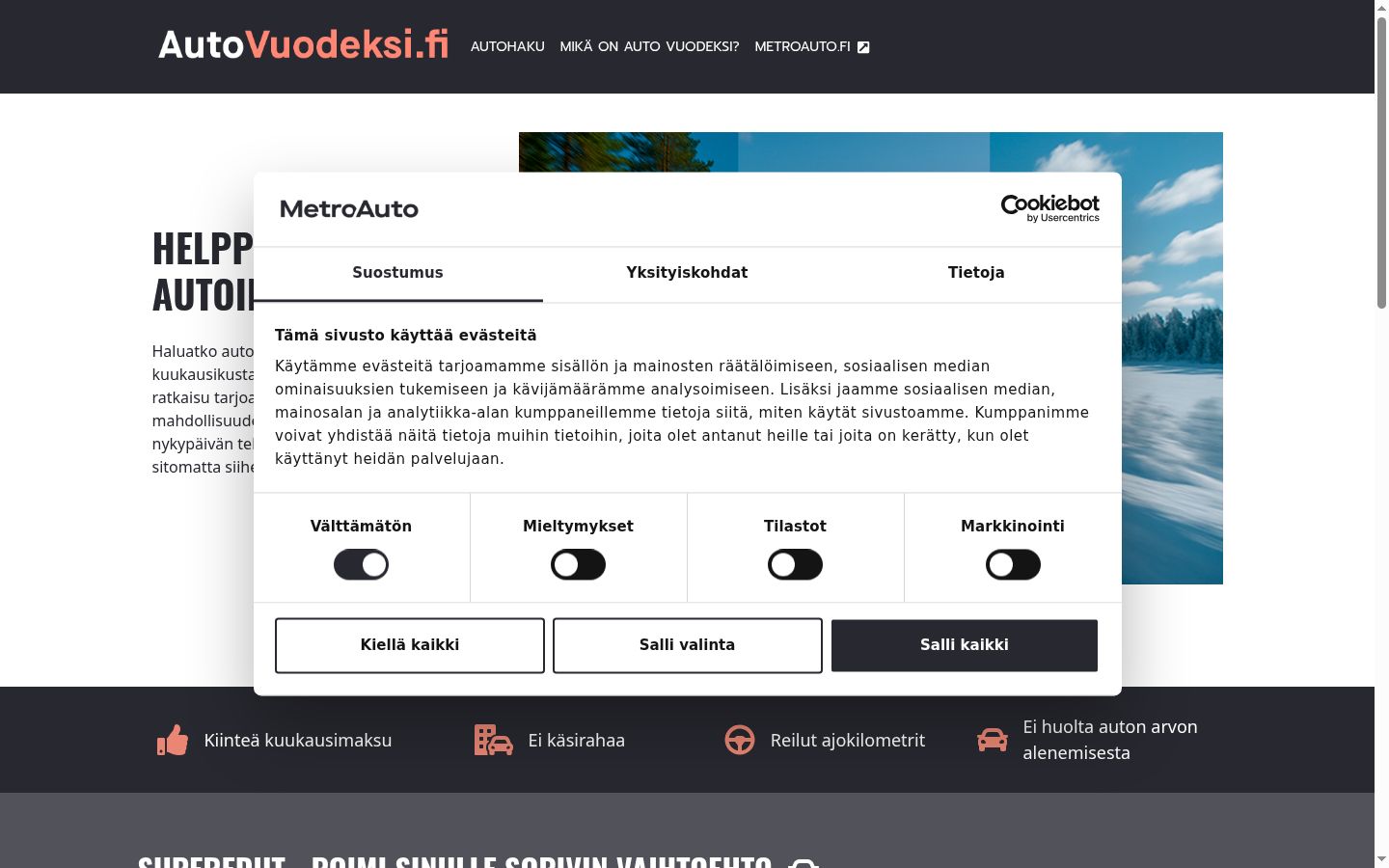Ekrānuzņēmums ar piekrišanas baneri, kas tika rādīts pirms jebkādas mijiedarbības