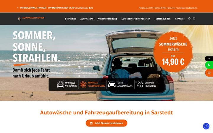 Posnetek zaslona autowaschcentersarstedt.de