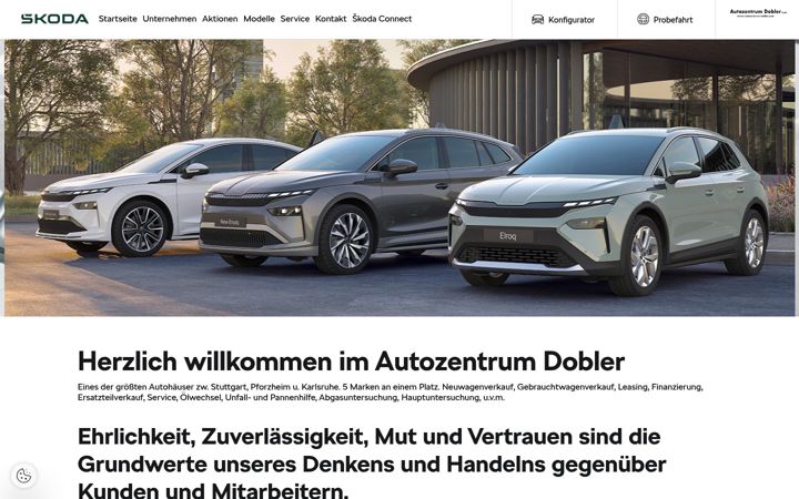 Screenshot of autozentrum-dobler.skoda-auto.de