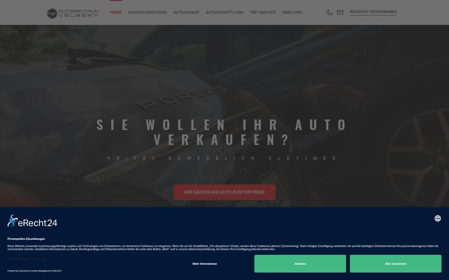 Screenshot des Einwilligungsbanners vor jeglicher Interaktion