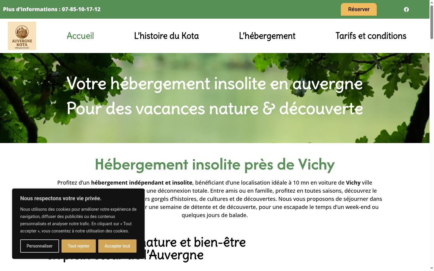 Capture d'écran de la bannière de consentement affichée avant toute interaction