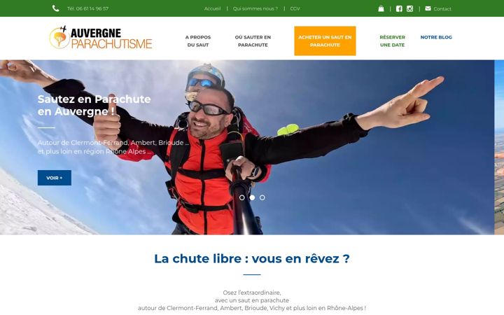 Screenshot stránky auvergneparachutisme.fr