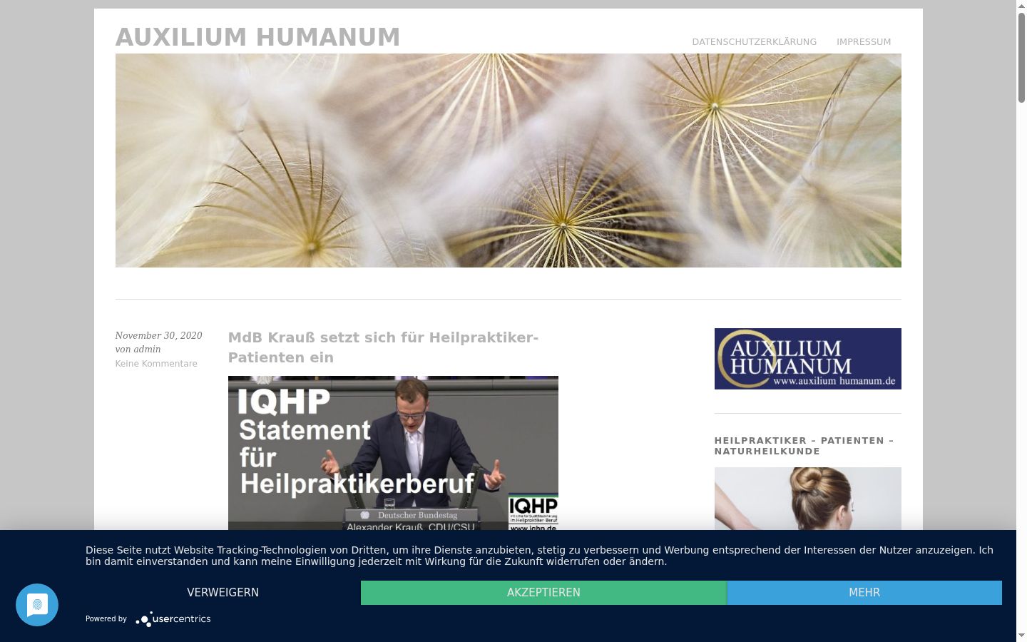 Screenshot des Einwilligungsbanners vor jeglicher Interaktion