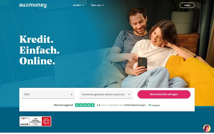 Screenshot of auxmoney.com