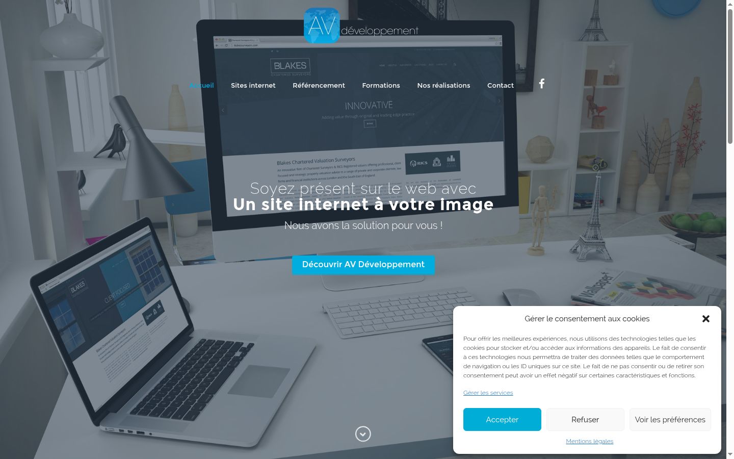Capture d'écran de la bannière de consentement affichée avant toute interaction