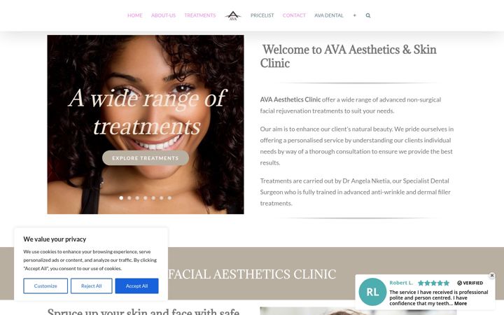 Kuvakaappaus sivustosta avaaestheticsclinic.co.uk