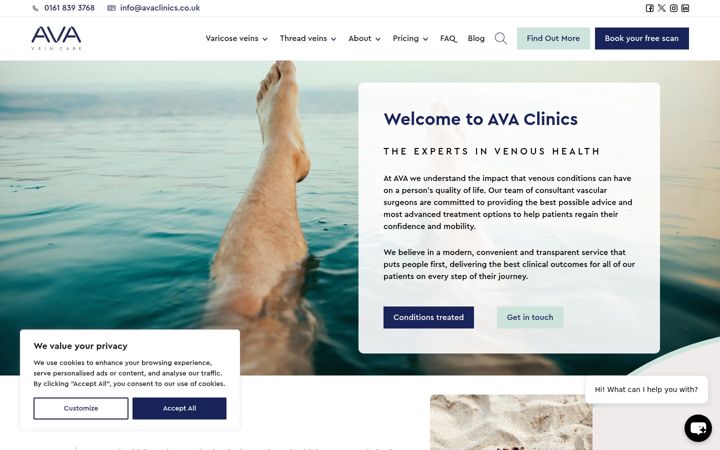 Screenshot of avaclinics.co.uk