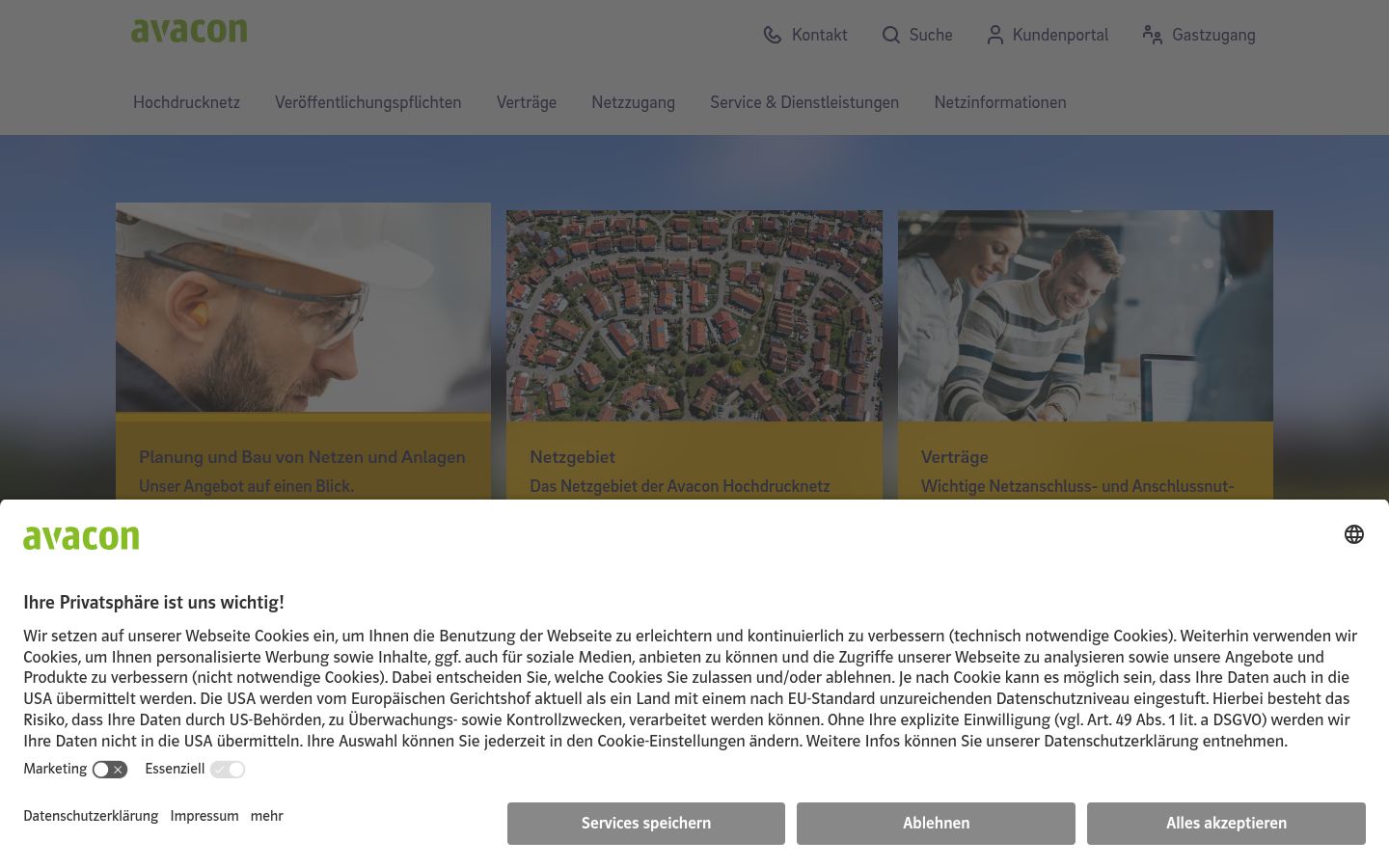 Screenshot des Einwilligungsbanners vor jeglicher Interaktion