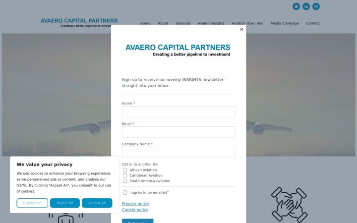 Screenshot of avaerocapital.com