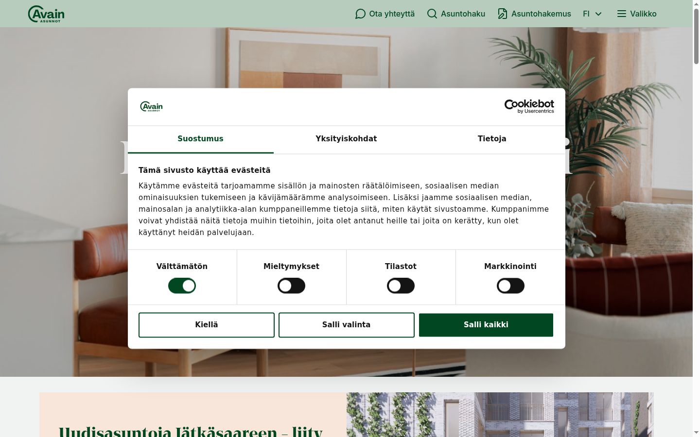Skärmbild av samtyckesbannern som visades före någon interaktion