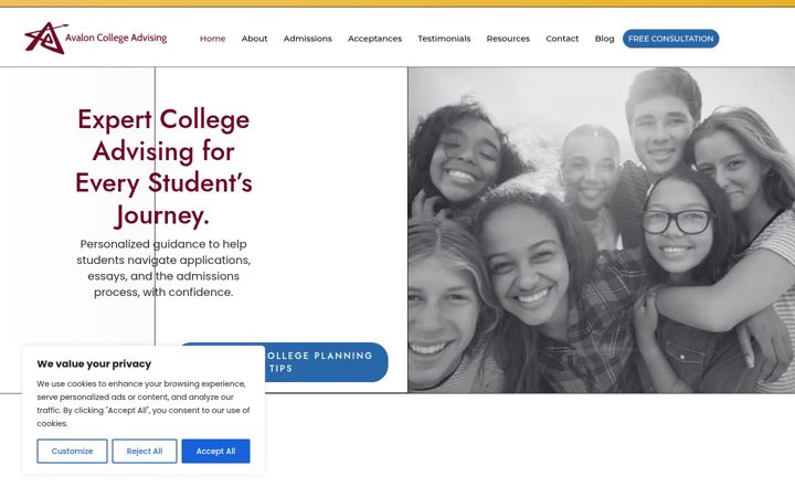 Screenshot of avaloncollegeadvising.com