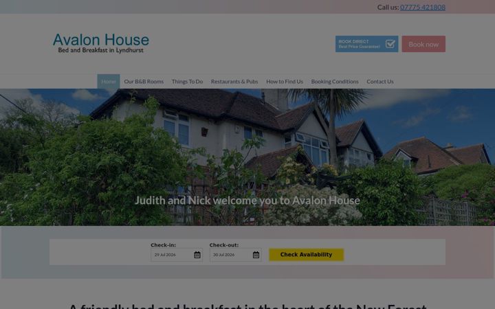 Screenshot of avalonhousebandb.co.uk
