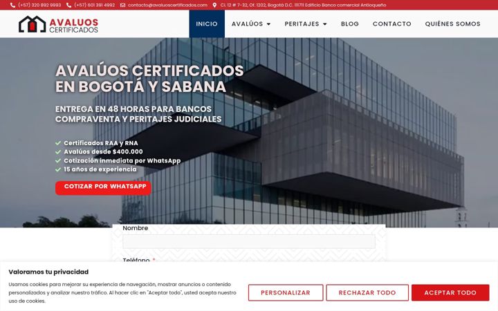 Screenshot of avaluoscertificados.com