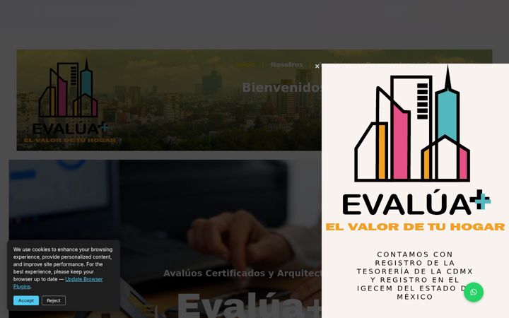 Screenshot of avaluoscertificadosyarquitecturaevaluamas.com