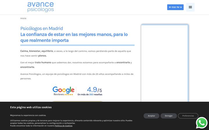 Screenshot of avancepsicologos.com