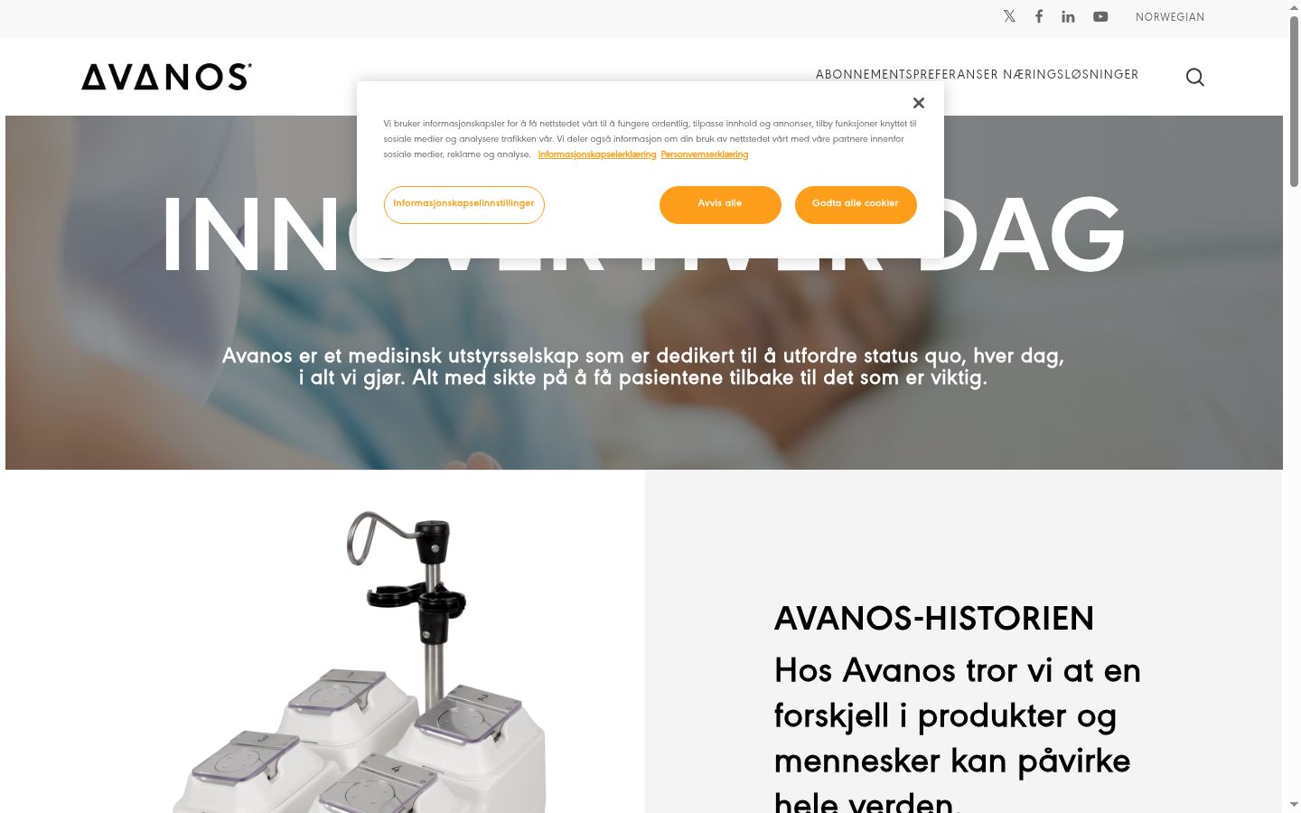 Skärmbild av samtyckesbannern som visades före någon interaktion