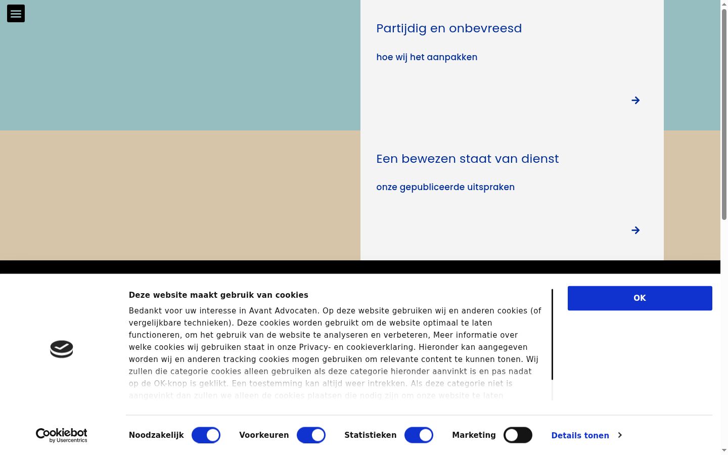 Screenshot van de toestemmingsbanner zoals getoond vóór enige interactie