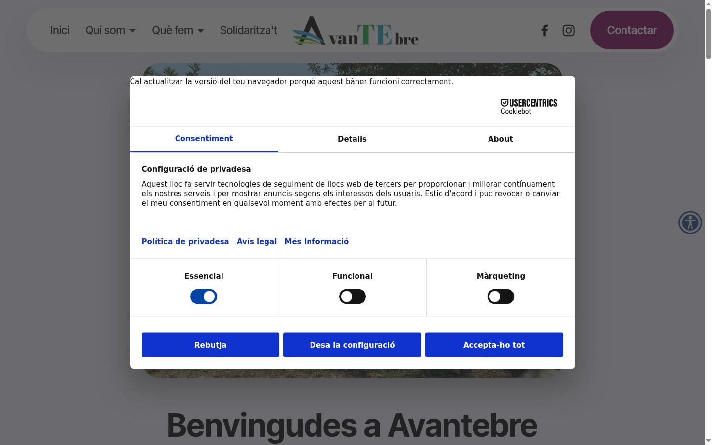 Screenshot des Einwilligungsbanners vor jeglicher Interaktion