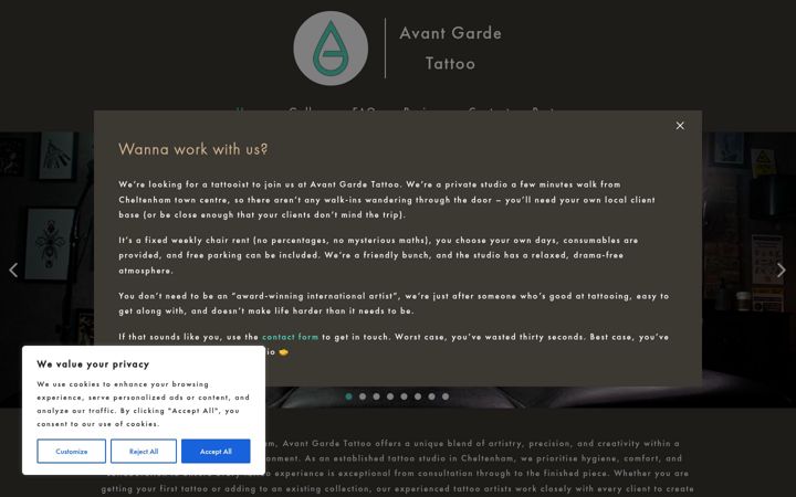 Screenshot of avantgardetattoo.co.uk