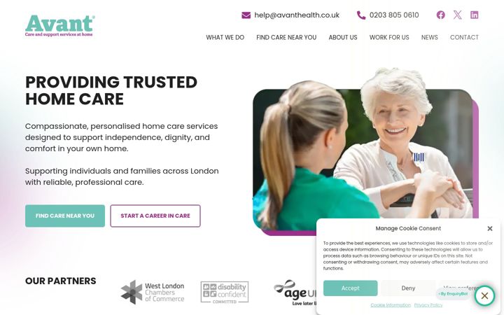 Screenshot of avanthomecare.co.uk
