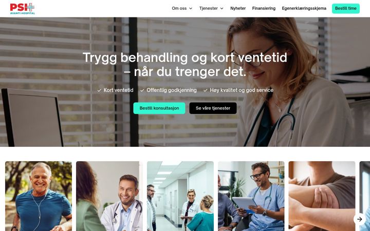 Screenshot stránky avantihospital.no
