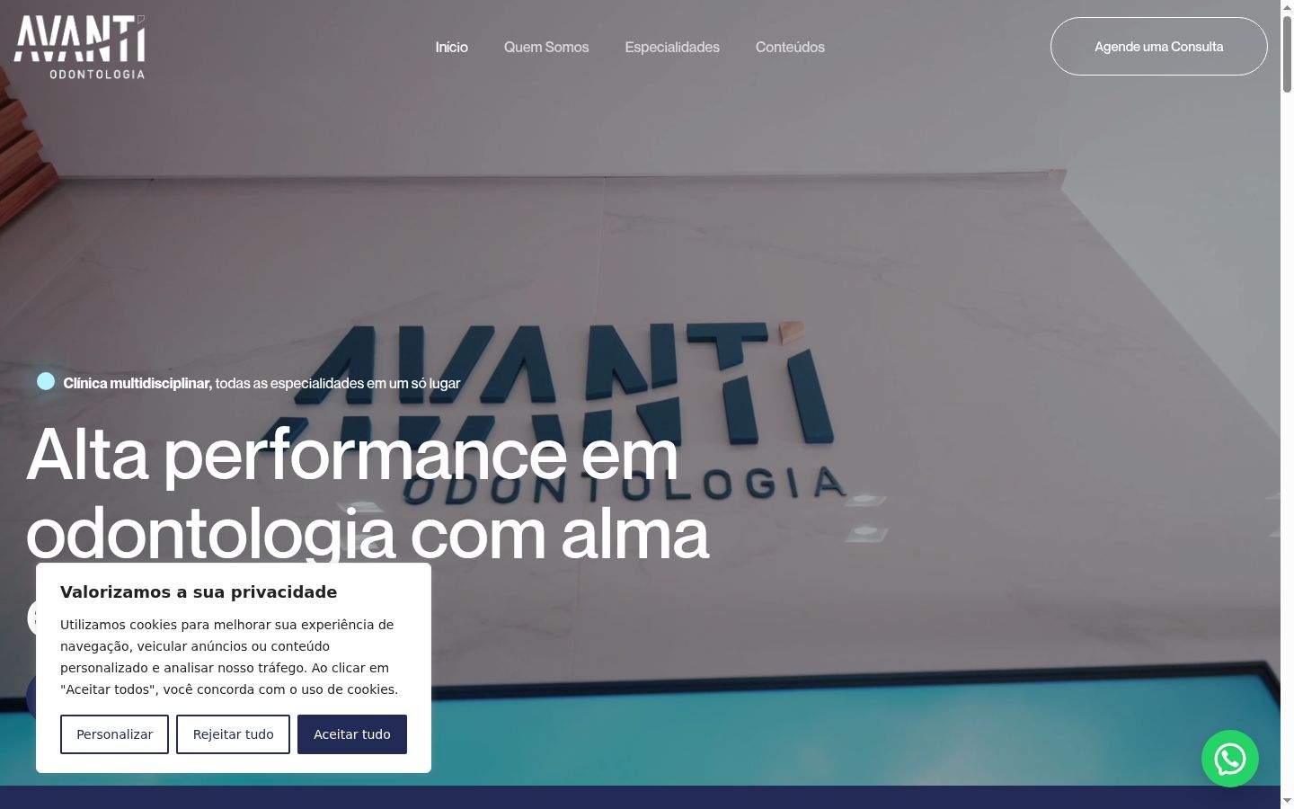 Captura de ecrã do banner de consentimento apresentado antes de qualquer interação