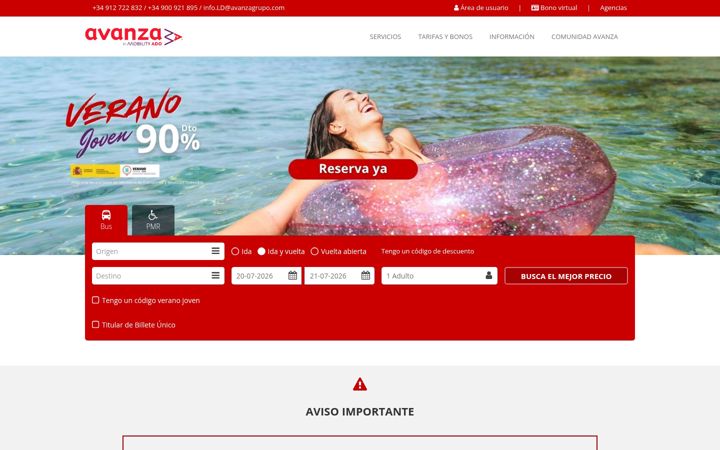 Screenshot of avanzabus.com
