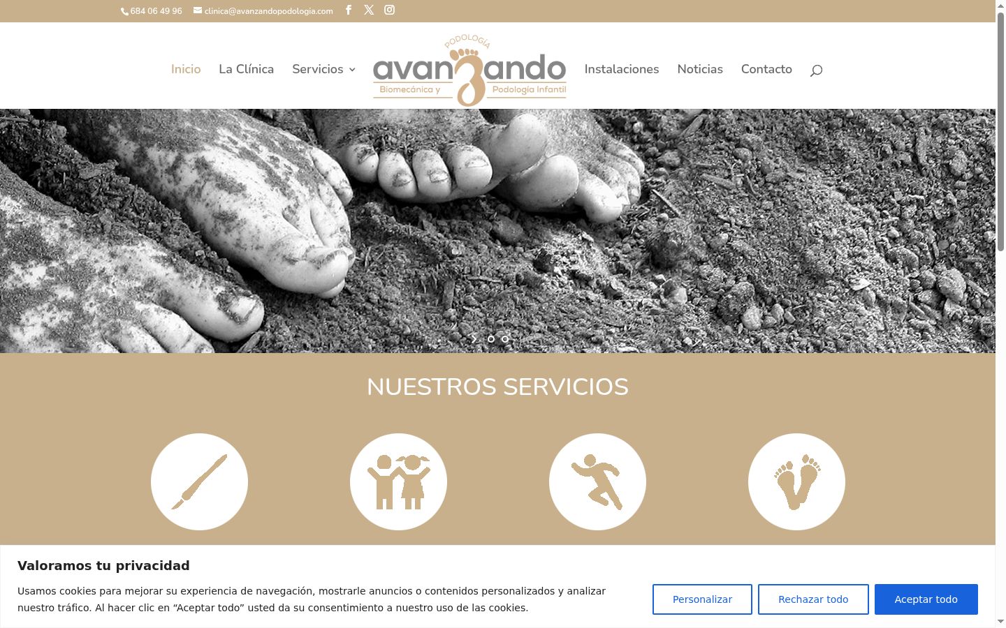 Captura de pantalla del banner de consentimiento mostrado antes de cualquier interacción