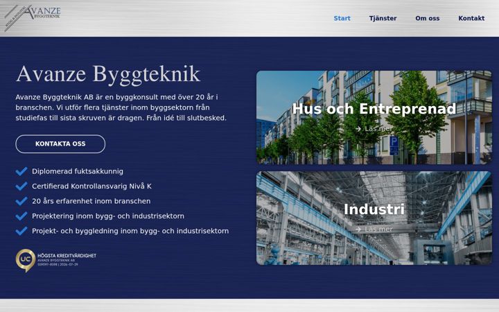 Screenshot of avanzebyggteknik.se