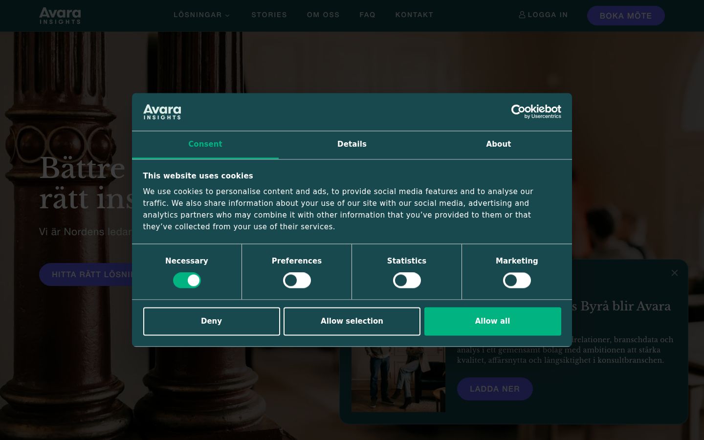 Screenshot del banner di consenso mostrato prima di qualsiasi interazione
