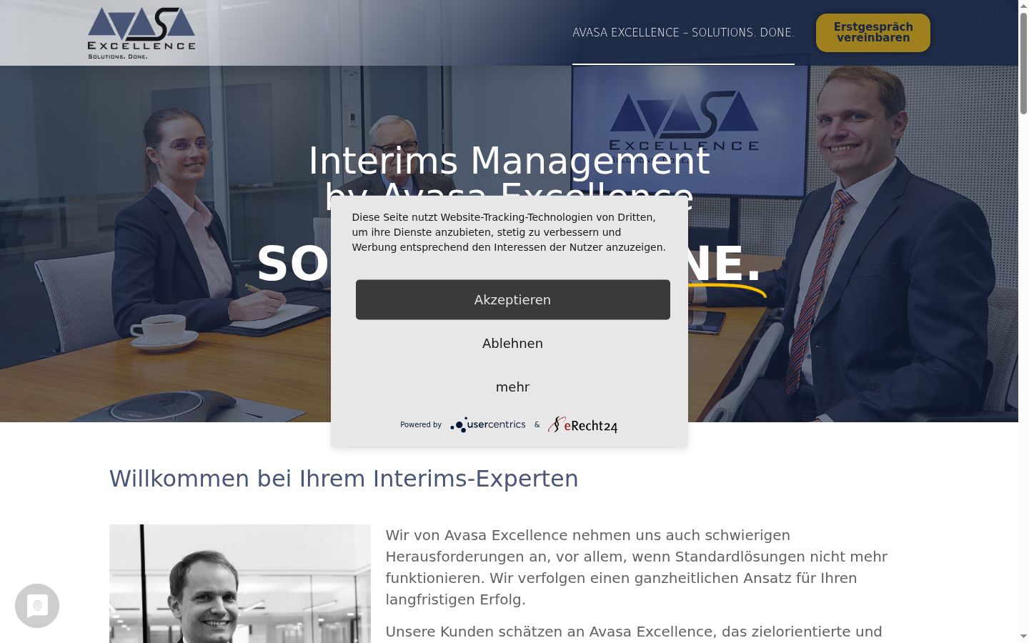 Screenshot des Einwilligungsbanners vor jeglicher Interaktion