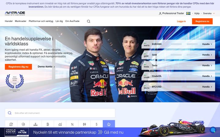 Screenshot stránky avatrade.se