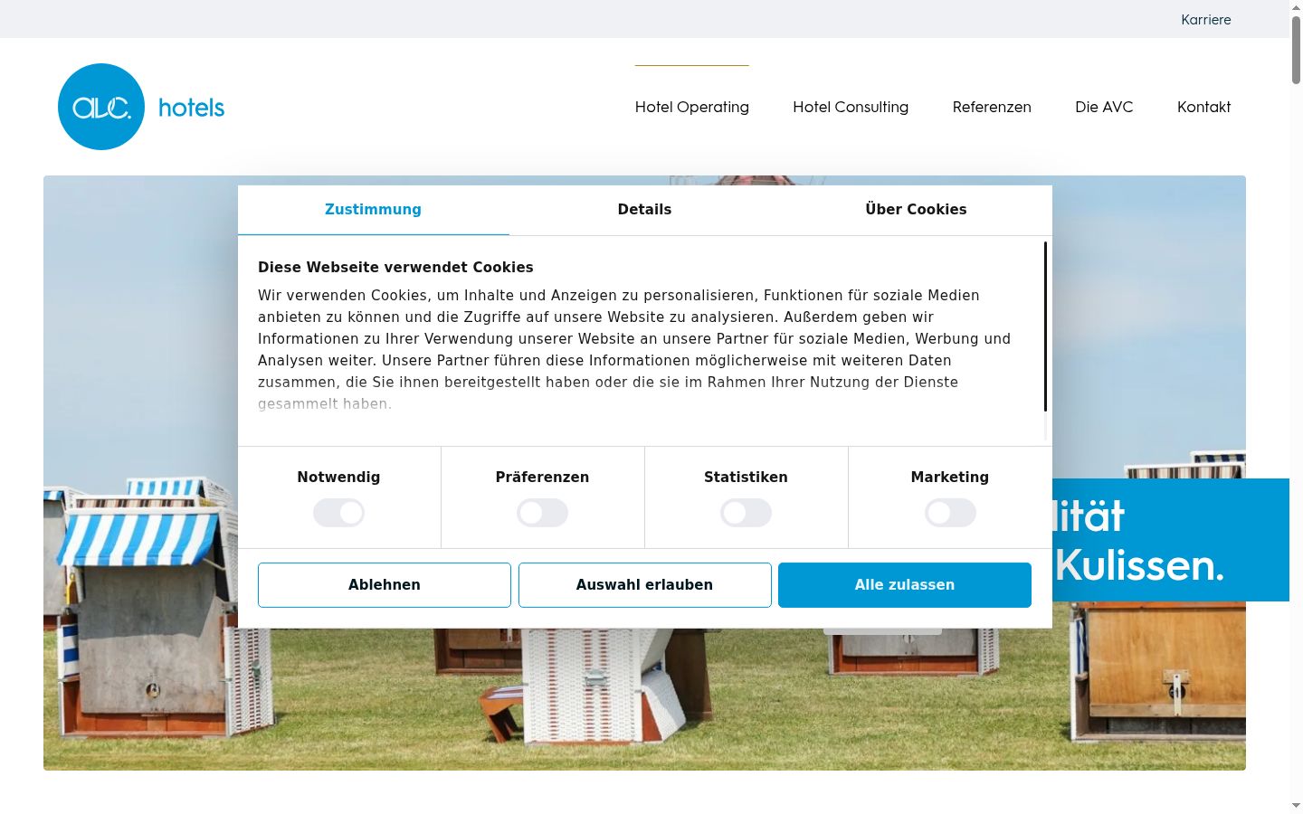 Screenshot des Einwilligungsbanners vor jeglicher Interaktion