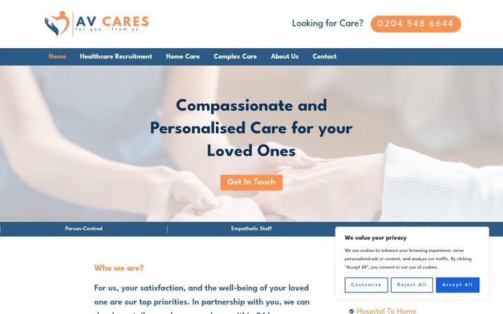 Screenshot of avcares.co.uk