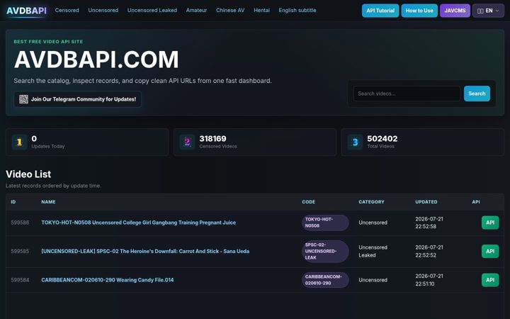 Screenshot of avdbapi.com