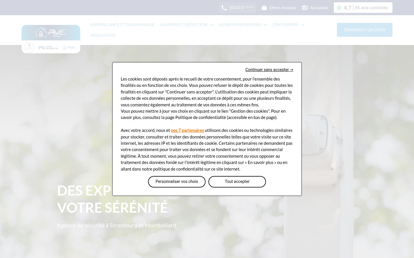 Capture d'écran de la bannière de consentement affichée avant toute interaction