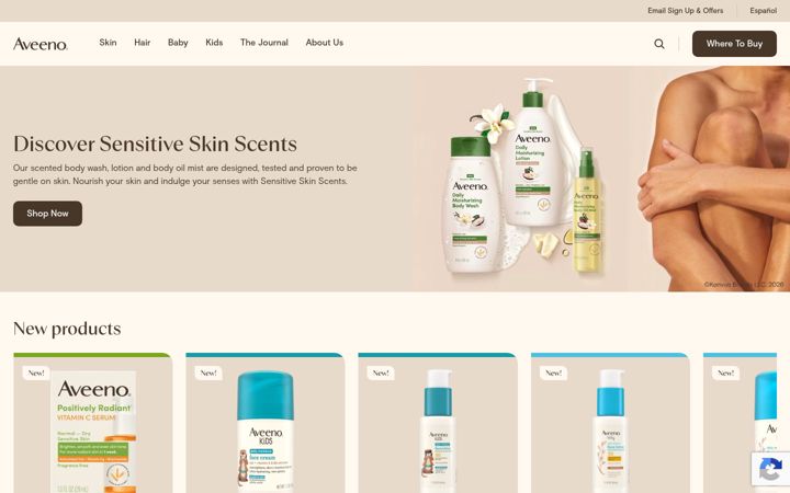 Screenshot of aveeno.com