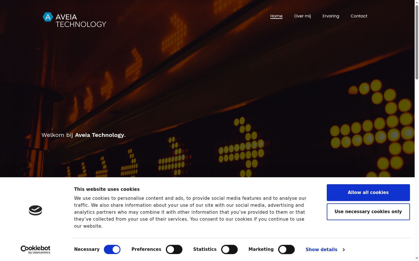 Captura de ecrã do banner de consentimento apresentado antes de qualquer interação