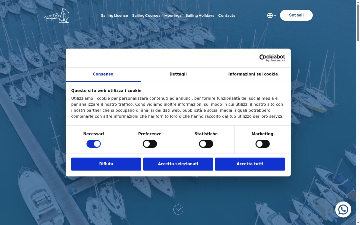 Screenshot del banner di consenso mostrato prima di qualsiasi interazione