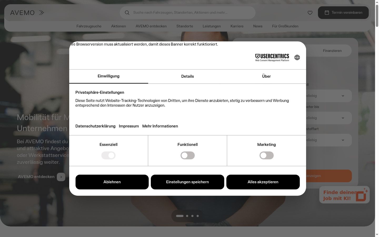Screenshot tal-banner tal-kunsens muri qabel kwalunkwe interazzjoni