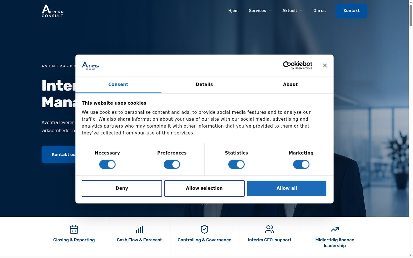 Screenshot of the consent banner shown before any interaction